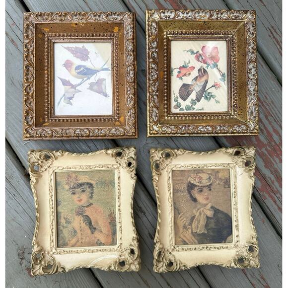 Vintage French pictures ladies girls portraits art Victorian set 4, floral wall - Picture 1 of 13